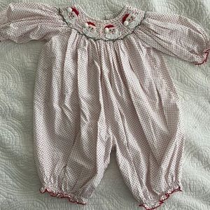 Shrimp & Grits Smocked Santa Romper, 3m